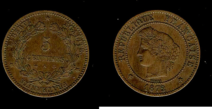 5 centimes Cérès 1872 Paris TTB+